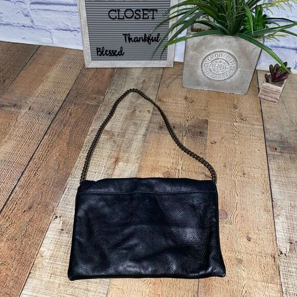 J. Crew Leather Envelope Shoulder Bag w/Chain Strap - Black/Bronze - Picture 4 of 12